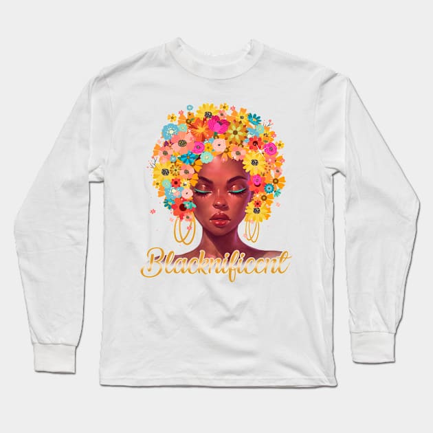 BLACKNIFICENT Beautiful Floral Anime girl Long Sleeve T-Shirt by GothicDesigns